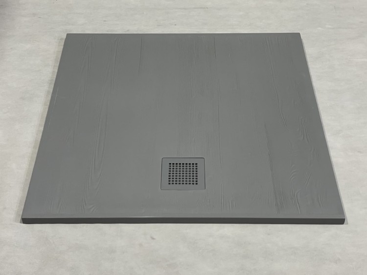 Niski brodzik prysznicowy 90x90 cm, cienki slim, szary ze strukturą, kompozyt mineralny