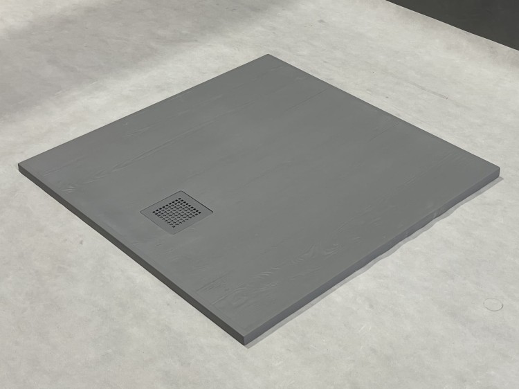 Niski brodzik prysznicowy 90x90 cm, cienki slim, szary ze strukturą, kompozyt mineralny