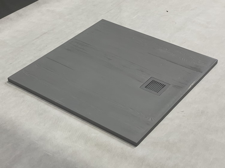 Niski brodzik prysznicowy 90x90 cm, cienki slim, szary ze strukturą, kompozyt mineralny