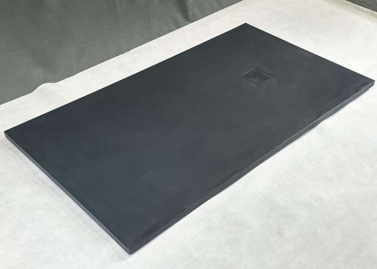 Niski brodzik prysznicowy 160 x 90 cm, cienki slim, antracyt ze strukturą, prostokątny, kompozyt mineralny