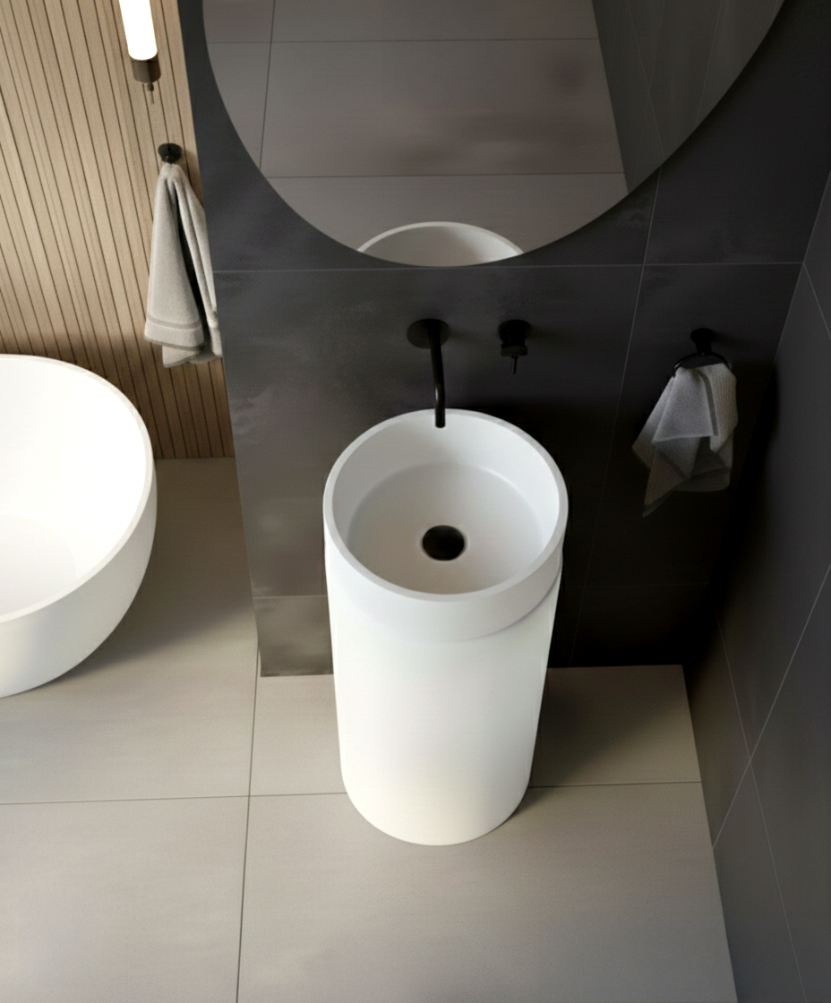 Łazienka hotelowa premium z designerską umywalką wolnostojącą