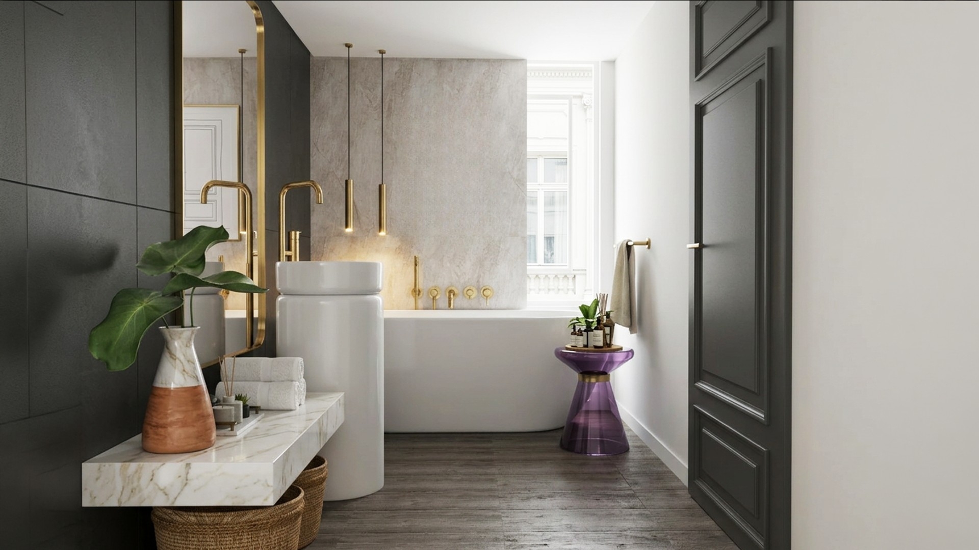 Minimalistyczna mała łazienka z designerską umywalką