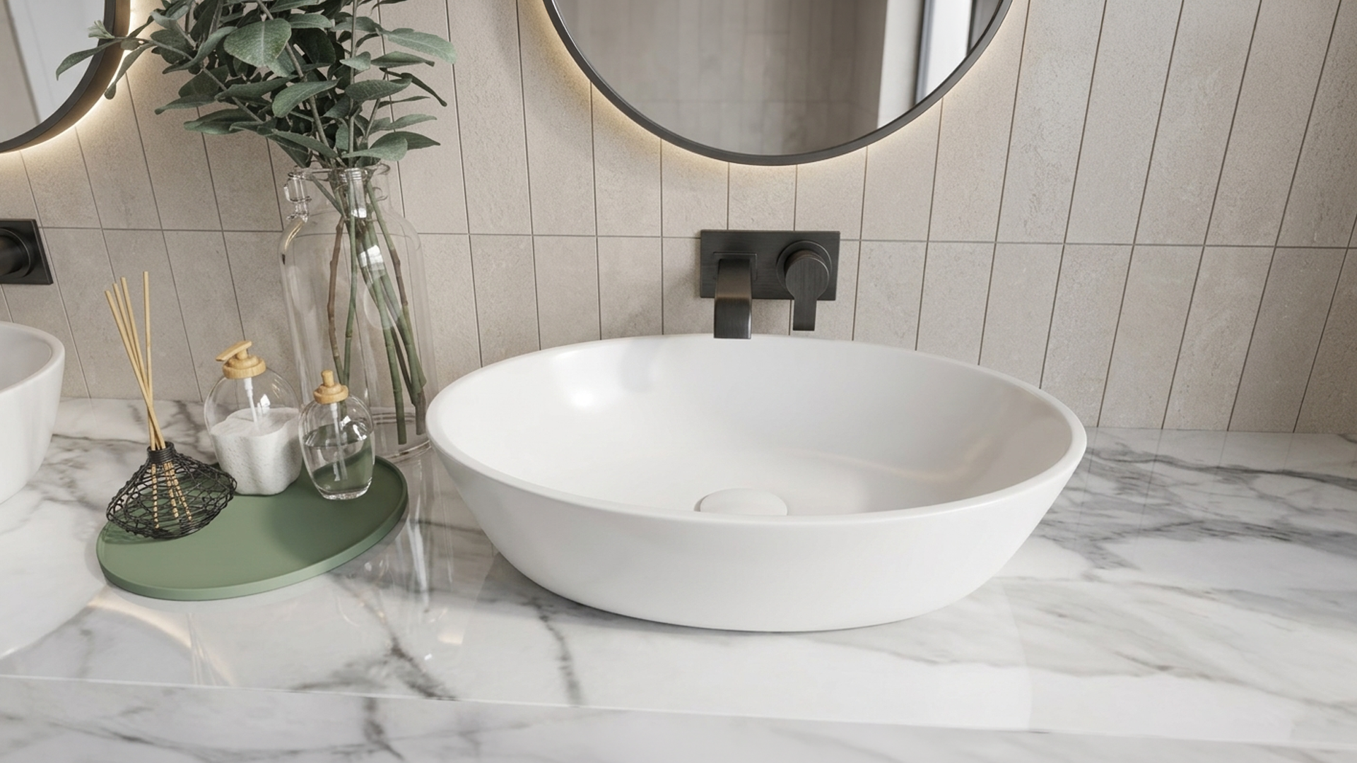 Umywalka NORDIC 50 lub 60 cm z konglomeratu w minimalistycznej łazience