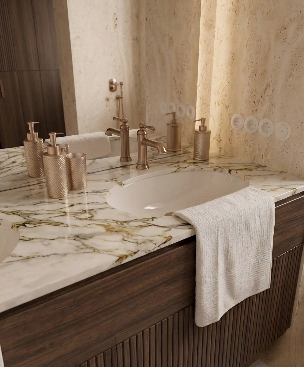 Elegancka łazienka premium z umywalką montowaną pod blatem